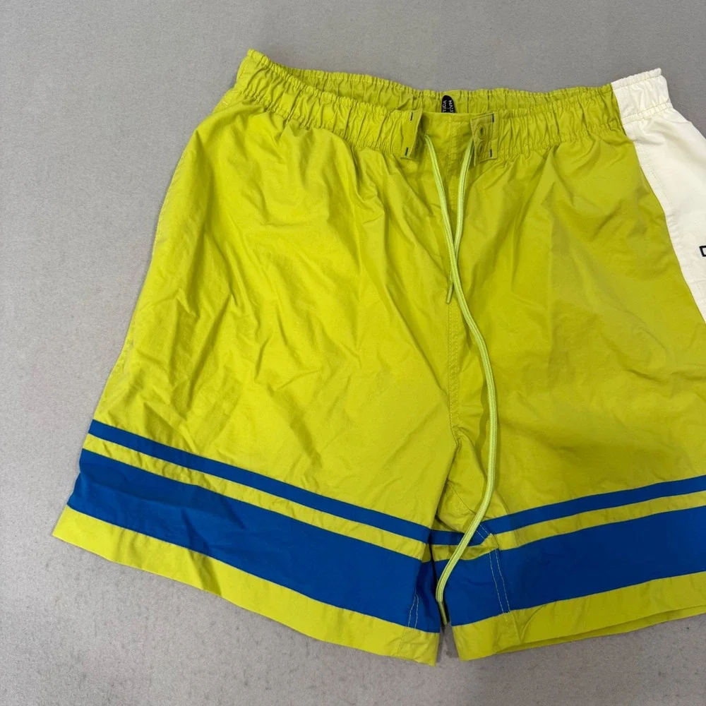 Nautica Swim Trunks Men Large Neon Green Blue Striped Vintage Mesh Lined Shorts